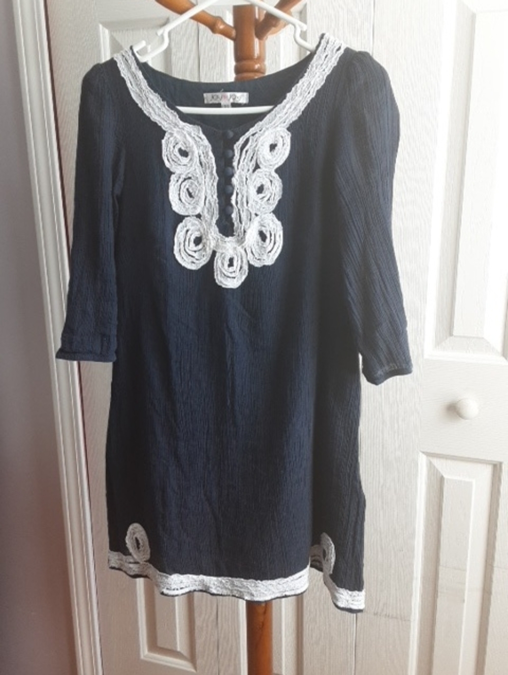 Joy Joy Navy Ladies Dress Size XS with White  Detail.
